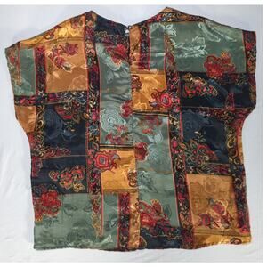 Cindy Collins Vintage Patchwork Satin Floral Blouse M Shoulder Pads USA